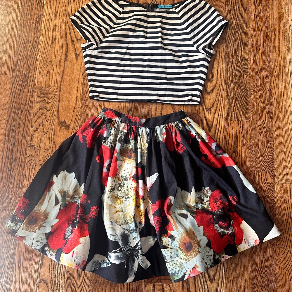 Alice + Olivia Black and Red Floral Skirt Set